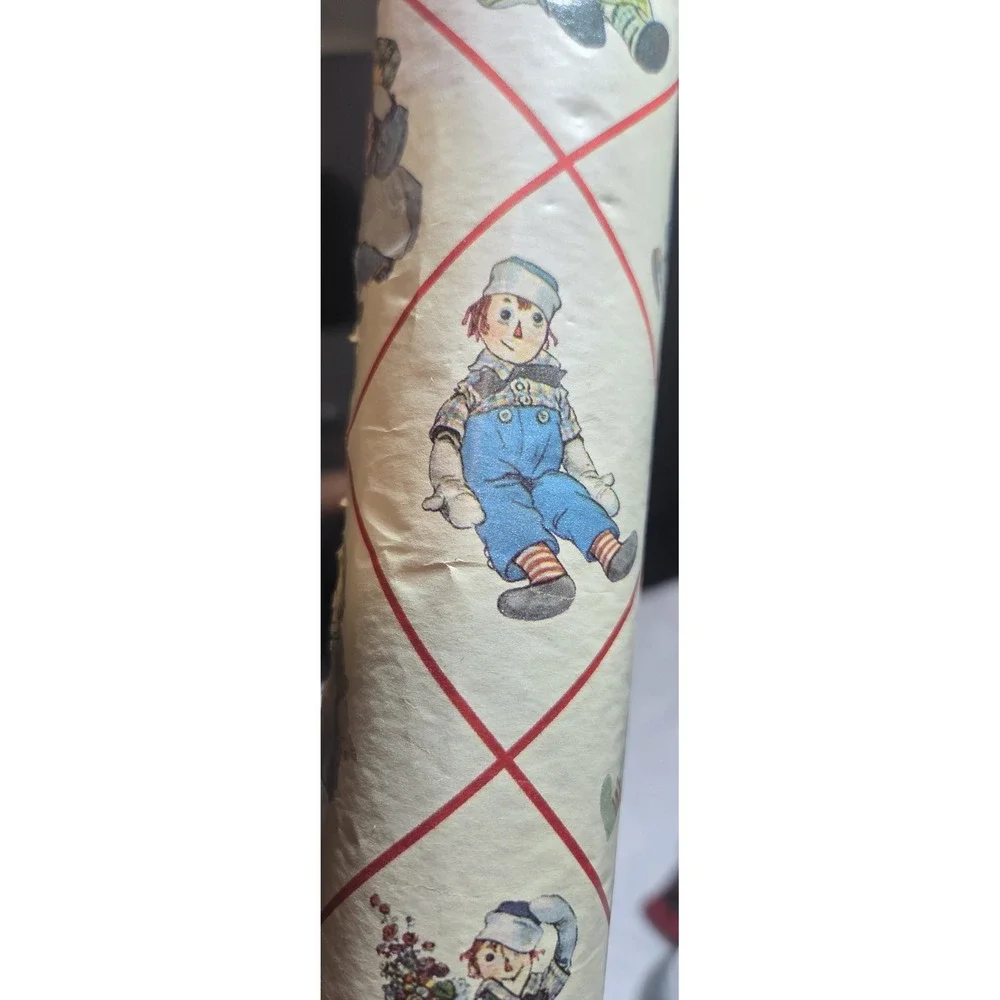 Vintage Raggedy Ann & Andy Wallpaper Red Diamond Nursery Retro 18